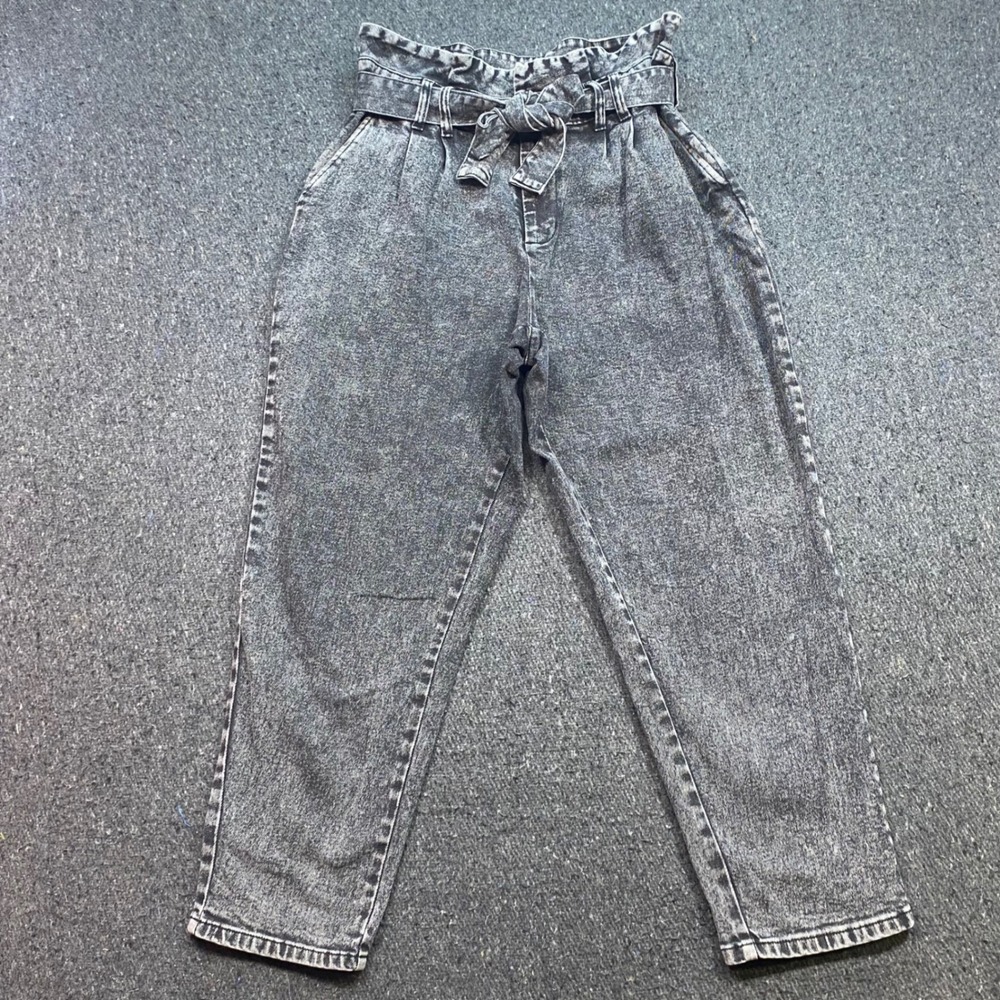 Who What Wear Paperbag Waist Jeans 12 Womens Gray Acid Wash Grunge Tapered Retro